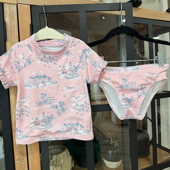 Janie & Jack x Gray Malin toile print rashguard swimsuit set toddler girl ruffle - Picture 2 of 14